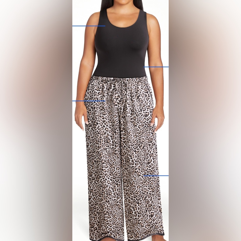 Nwt Leopard Print satin Pajama Pants and ribbed tank with built in bra.